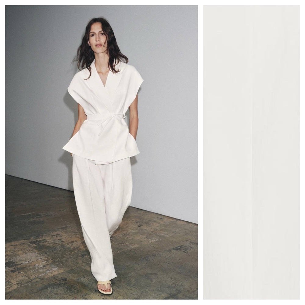 NWT. Zara White Linen/Viscose Blend Waistcoat with Belt. Size S.